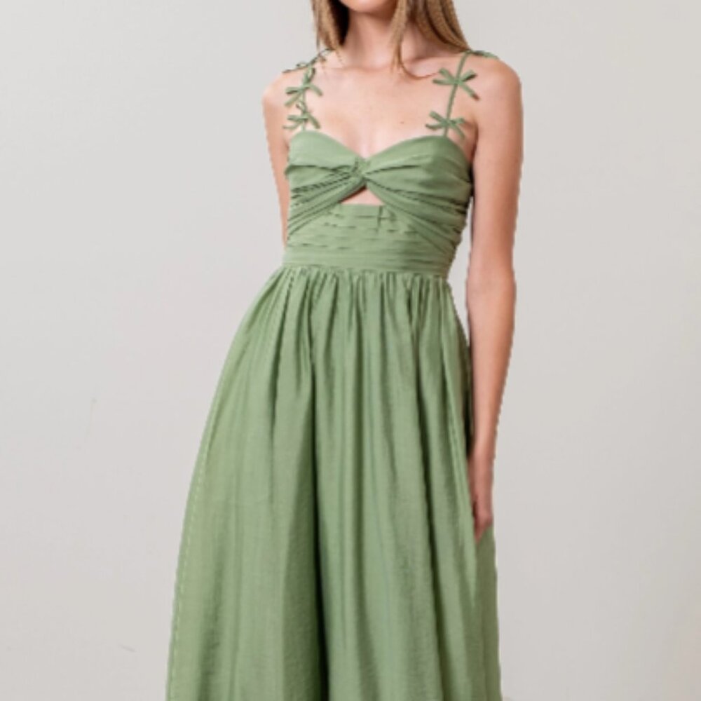 NEW Moon River Rebecca Bow Straps Pleated Midi Dress – Green, NWT